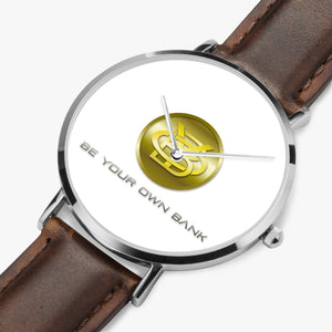 Ultra-Thin Leather Strap Quartz Watch (Silver)